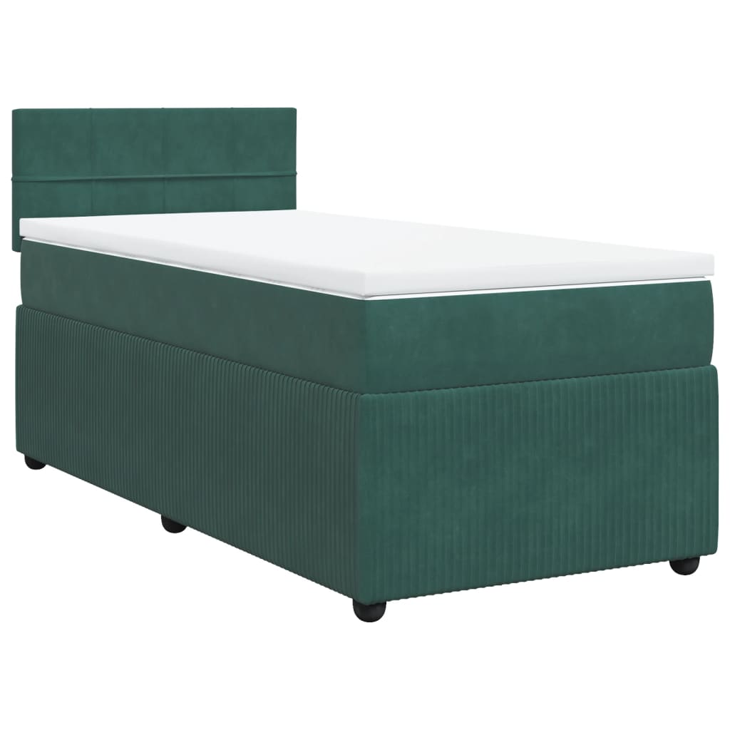 Pat box spring cu saltea, verde închis, 100x200 cm, catifea GartenMobel Dekor