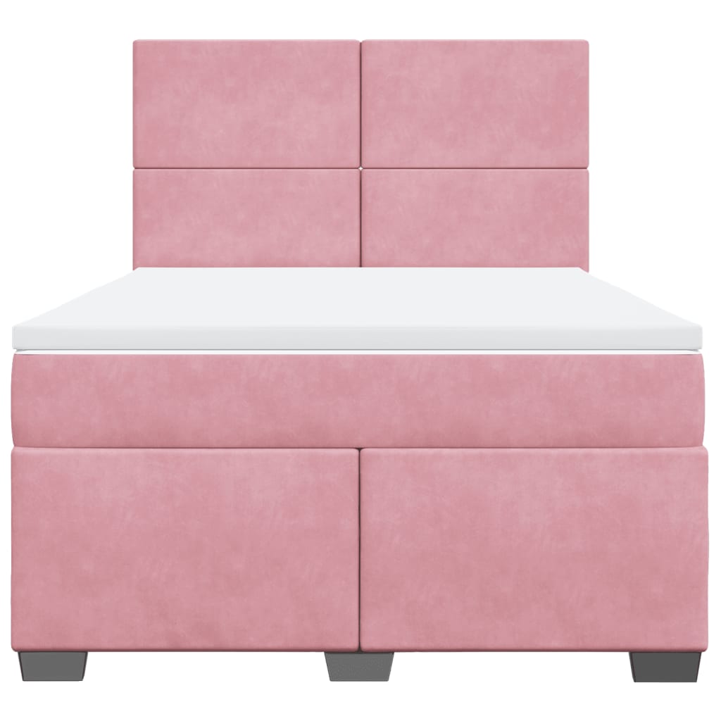 Pat box spring cu saltea, roz, 140x200 cm, catifea GartenMobel Dekor