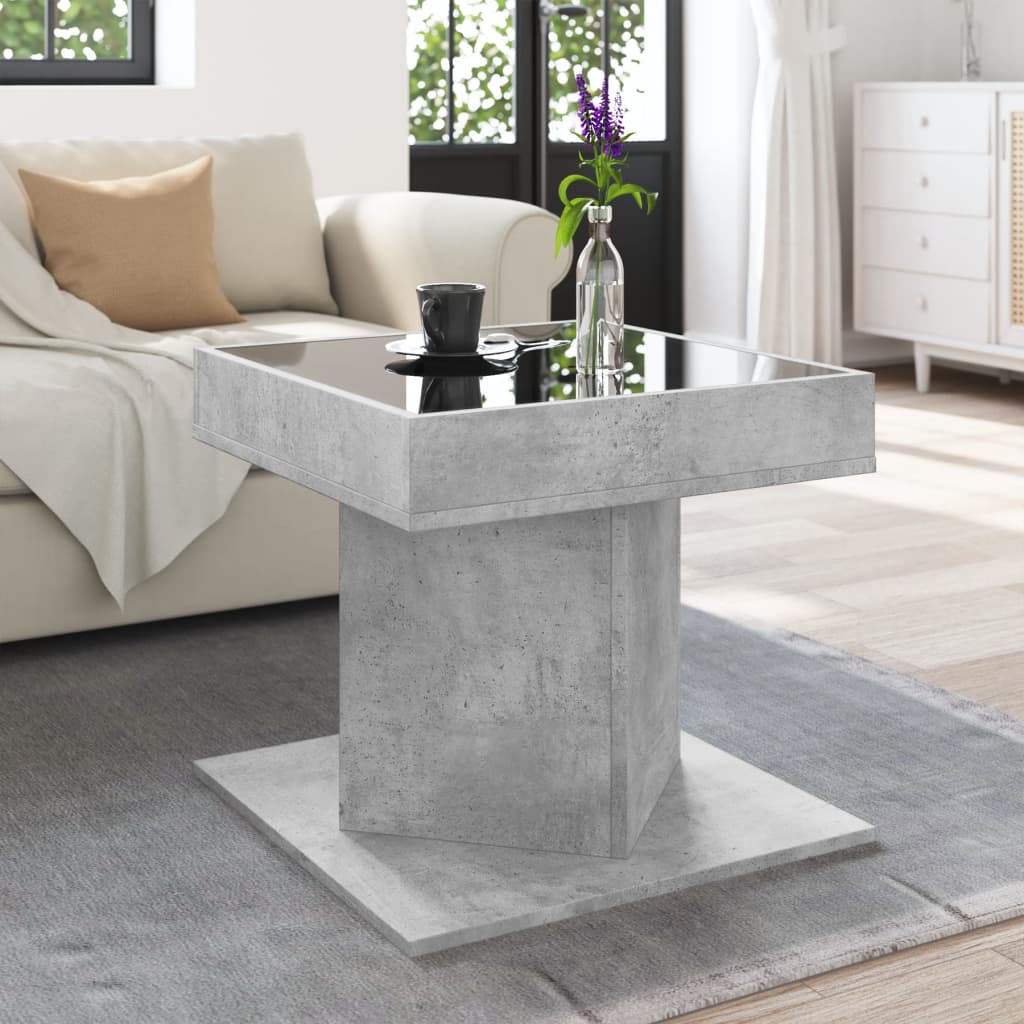 Măsuță de cafea cu LED, gri beton, 50x50x45 cm, lemn prelucrat GartenMobel Dekor