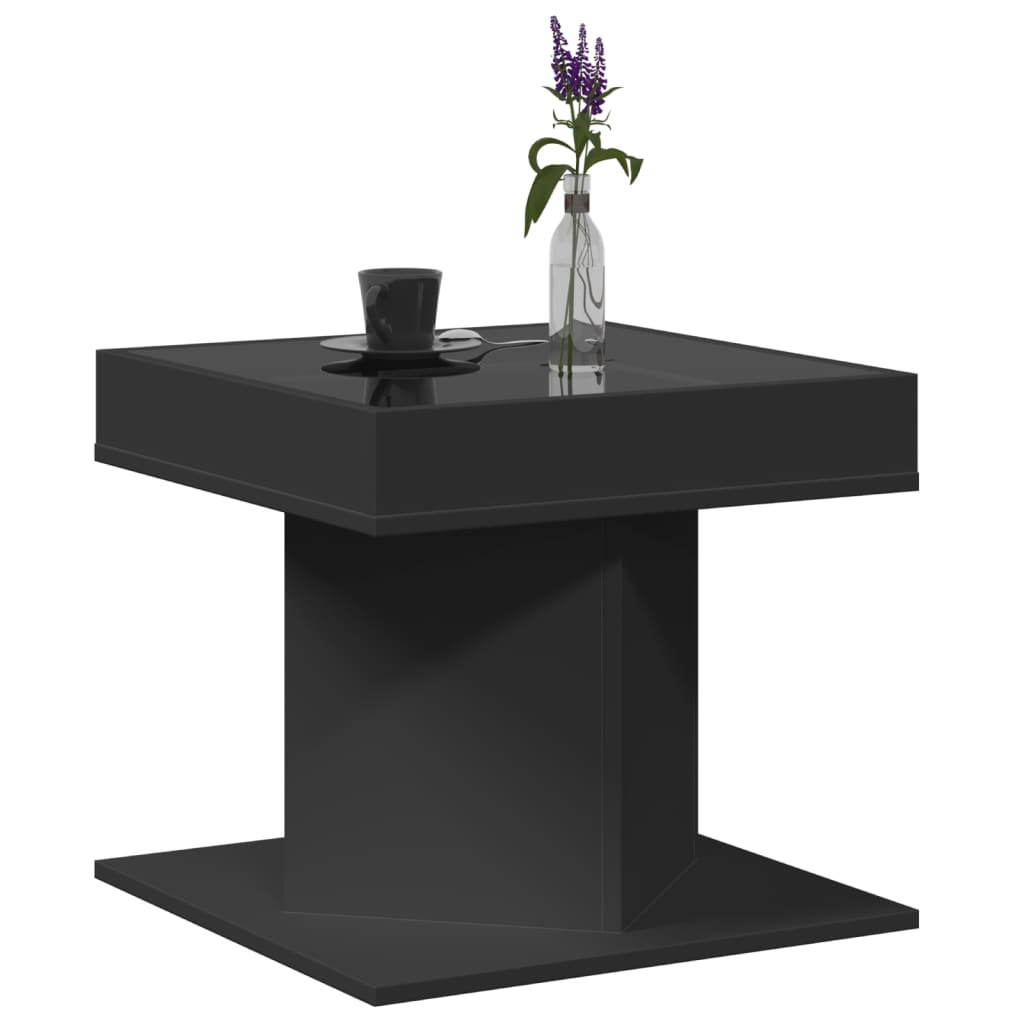 Măsuță de cafea cu LED, negru, 50x50x45 cm, lemn prelucrat GartenMobel Dekor