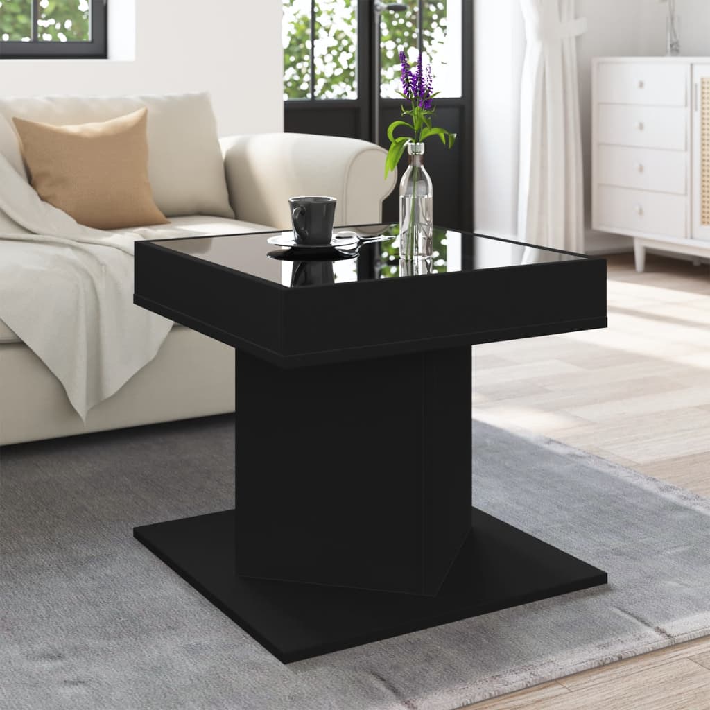 Măsuță de cafea cu LED, negru, 50x50x45 cm, lemn prelucrat GartenMobel Dekor