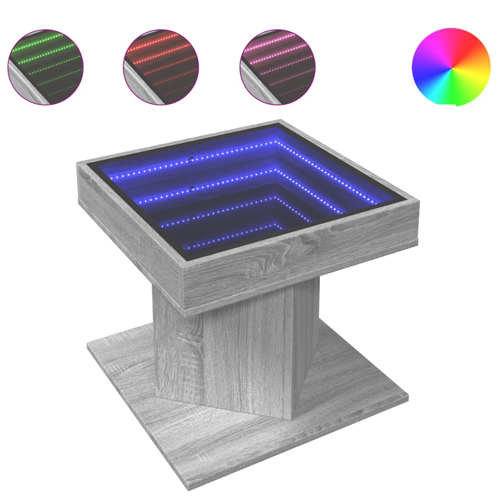 Măsuță de cafea cu LED sonoma gri 50x50x45cm lemn prelucrat GartenMobel Dekor