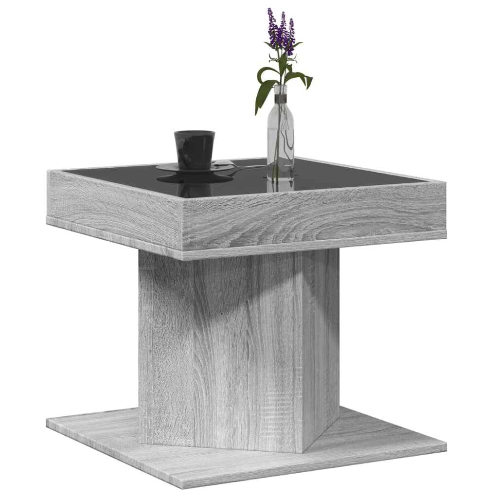 Măsuță de cafea cu LED sonoma gri 50x50x45cm lemn prelucrat GartenMobel Dekor