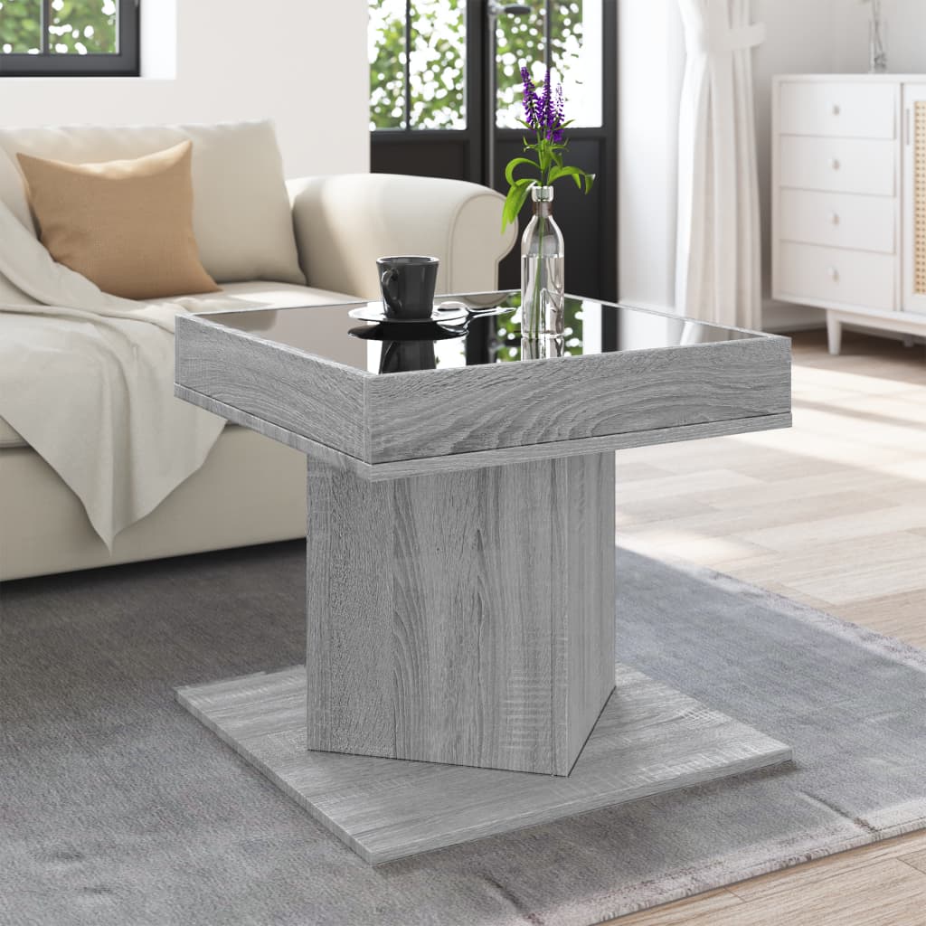Măsuță de cafea cu LED sonoma gri 50x50x45cm lemn prelucrat GartenMobel Dekor