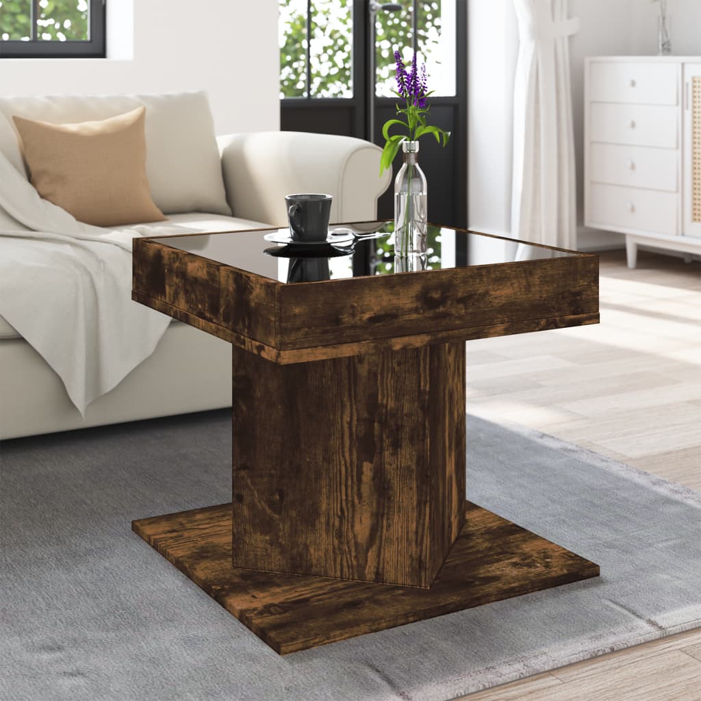 Măsuță de cafea cu LED stejar fumuriu 50x50x45cm lemn prelucrat GartenMobel Dekor