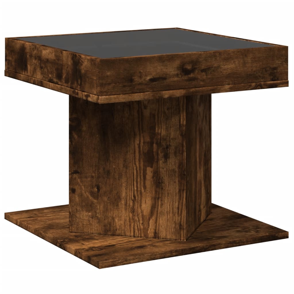 Măsuță de cafea cu LED stejar fumuriu 50x50x45cm lemn prelucrat GartenMobel Dekor