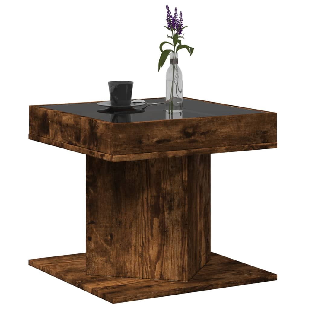 Măsuță de cafea cu LED stejar fumuriu 50x50x45cm lemn prelucrat GartenMobel Dekor