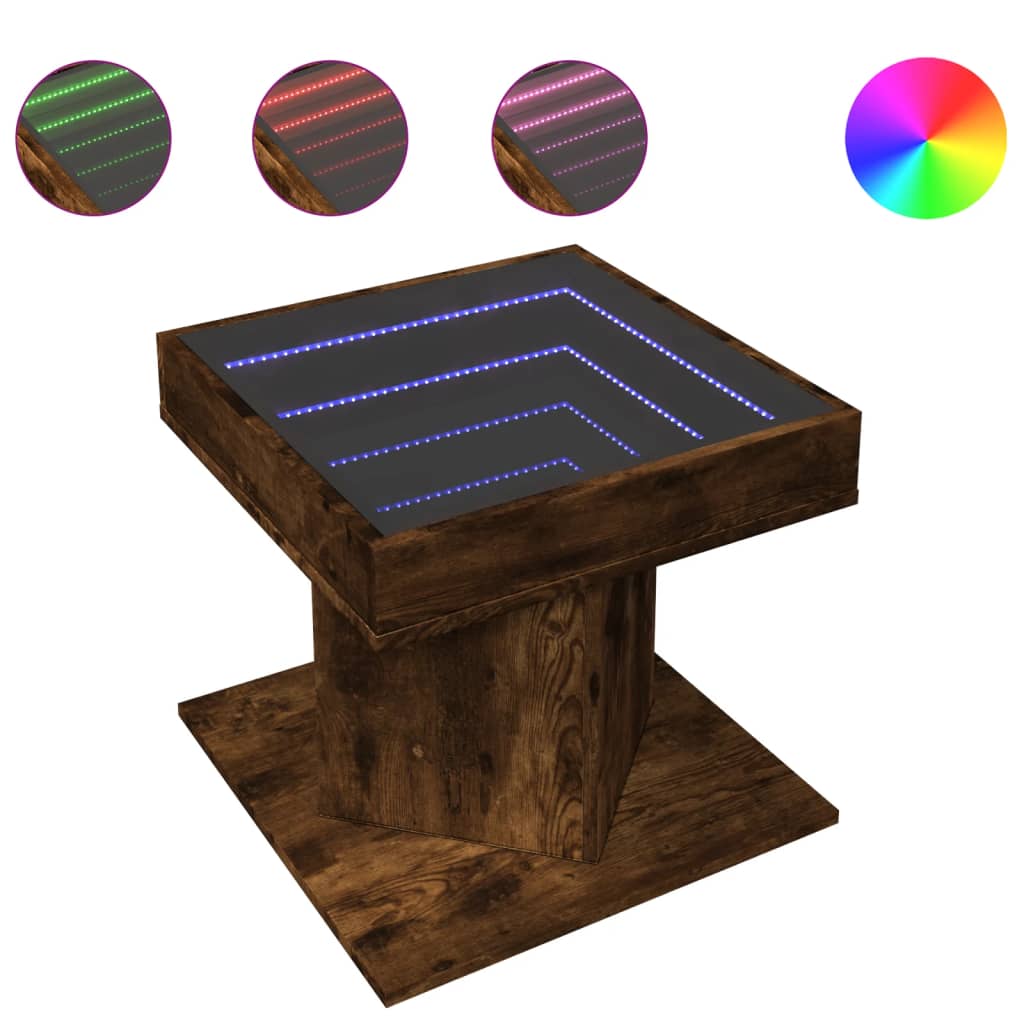Măsuță de cafea cu LED stejar fumuriu 50x50x45cm lemn prelucrat GartenMobel Dekor