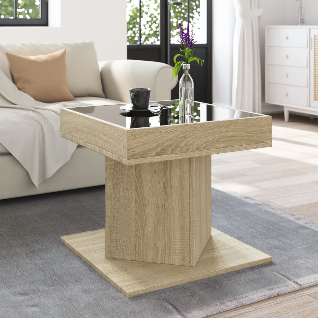 Măsuță de cafea cu LED stejar sonoma 50x50x45 cm lemn prelucrat GartenMobel Dekor