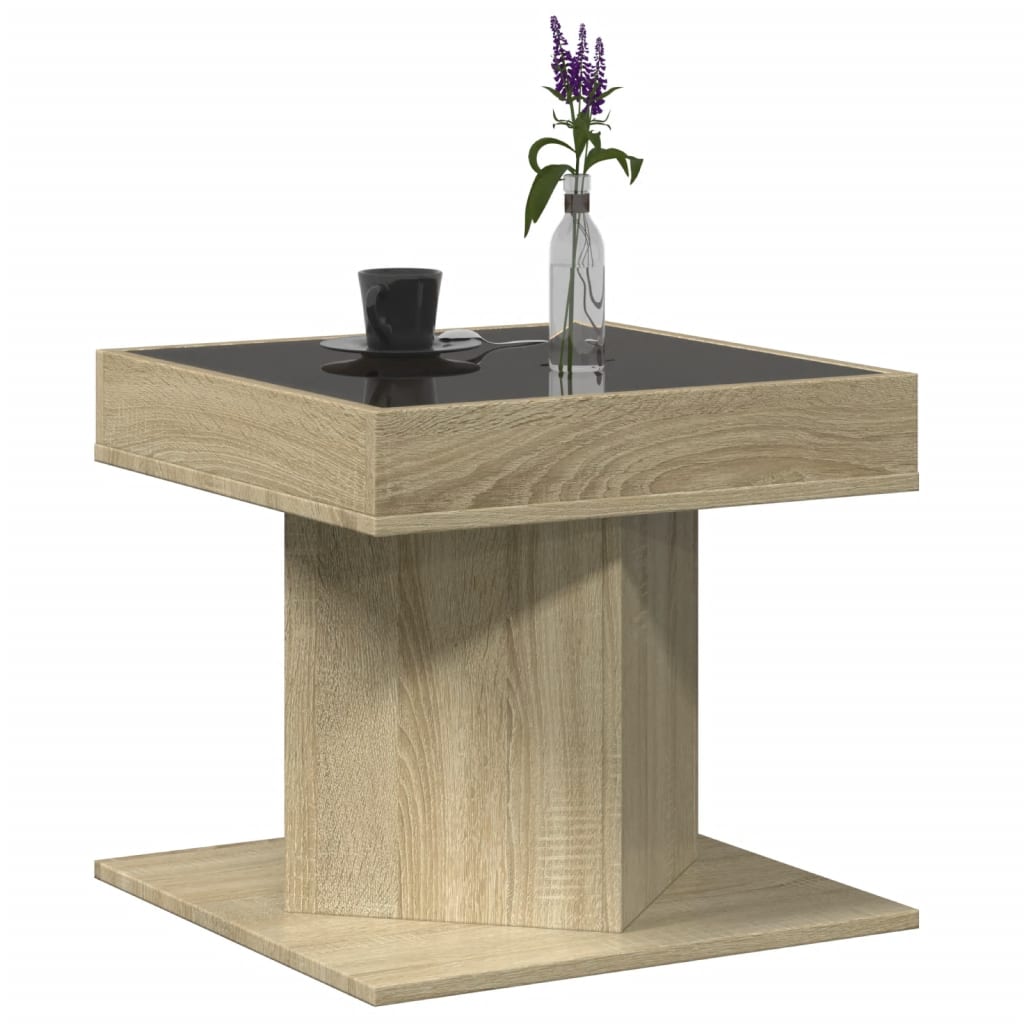 Măsuță de cafea cu LED stejar sonoma 50x50x45 cm lemn prelucrat GartenMobel Dekor