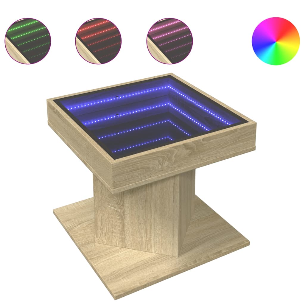 Măsuță de cafea cu LED stejar sonoma 50x50x45 cm lemn prelucrat GartenMobel Dekor