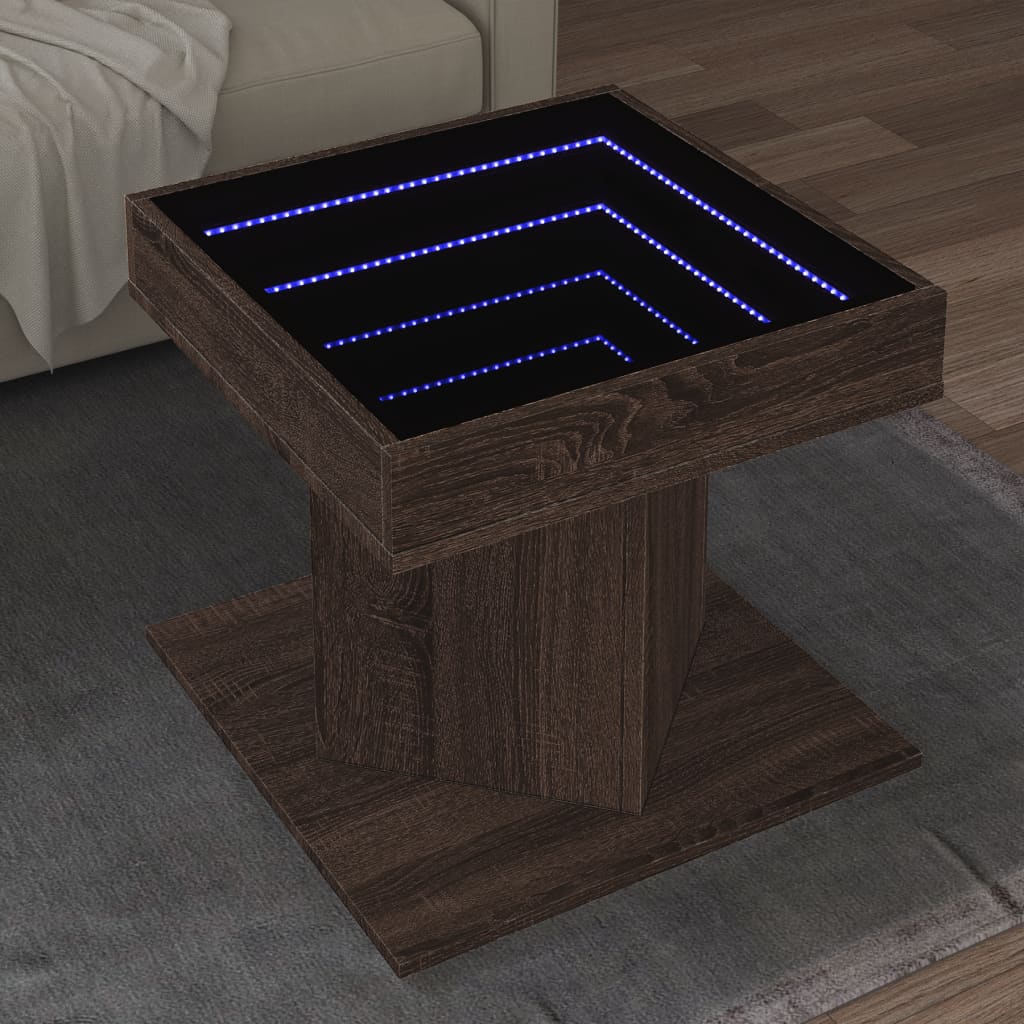 Măsuță de cafea cu LED stejar maro 50x50x45 cm lemn prelucrat GartenMobel Dekor