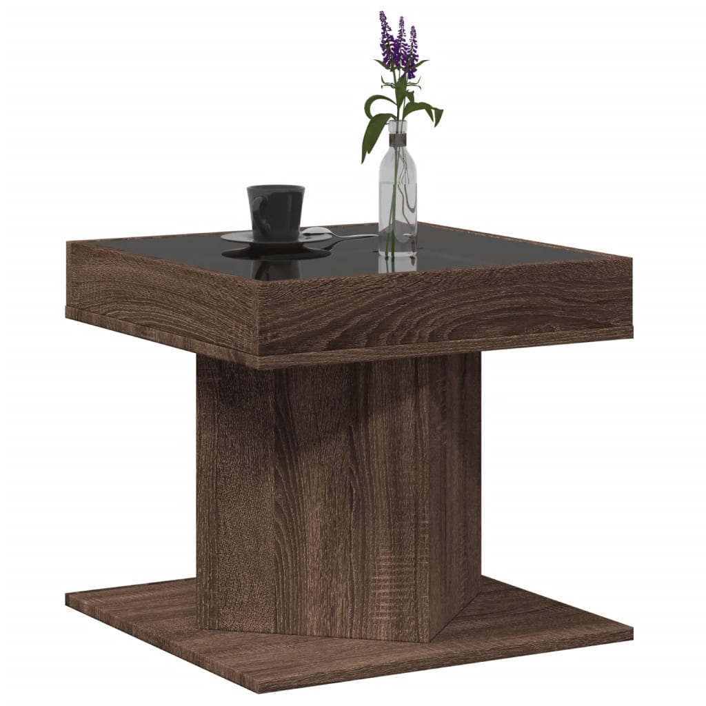 Măsuță de cafea cu LED stejar maro 50x50x45 cm lemn prelucrat GartenMobel Dekor