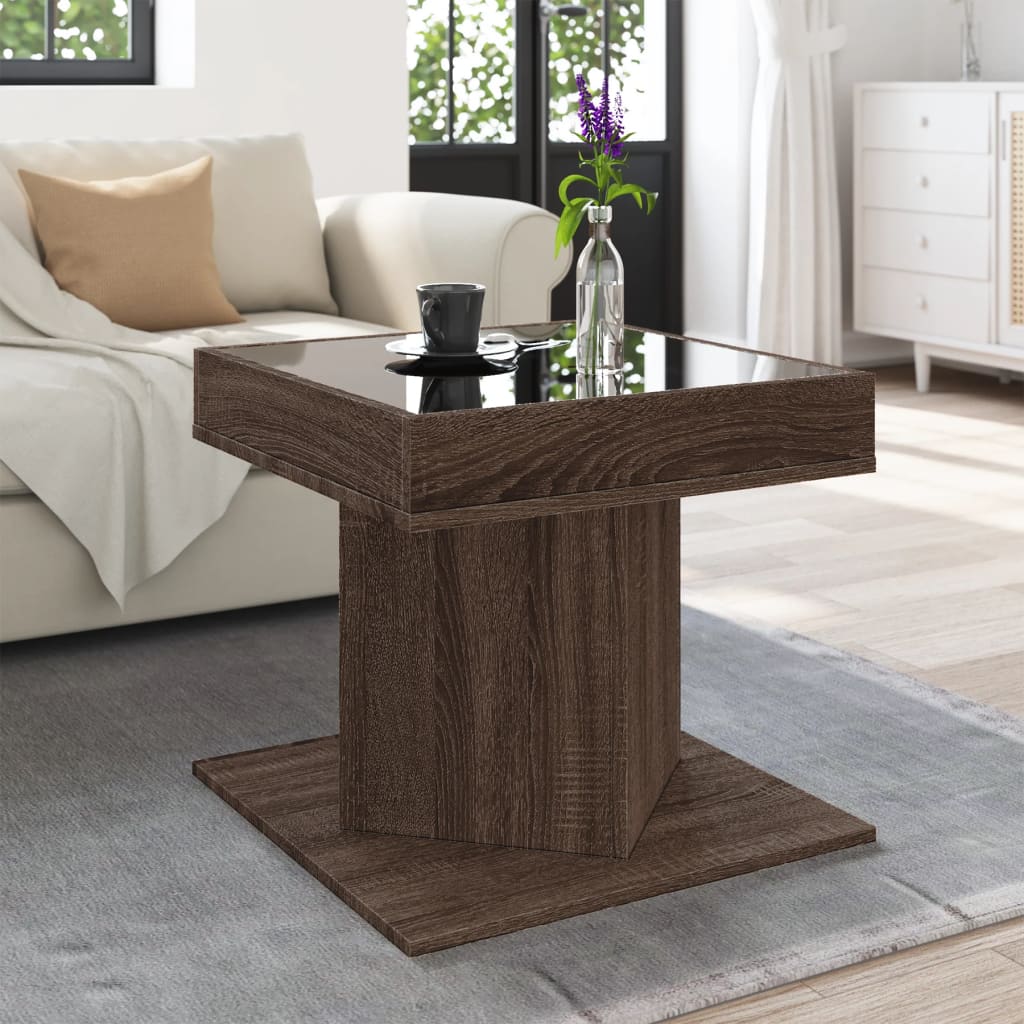 Măsuță de cafea cu LED stejar maro 50x50x45 cm lemn prelucrat GartenMobel Dekor