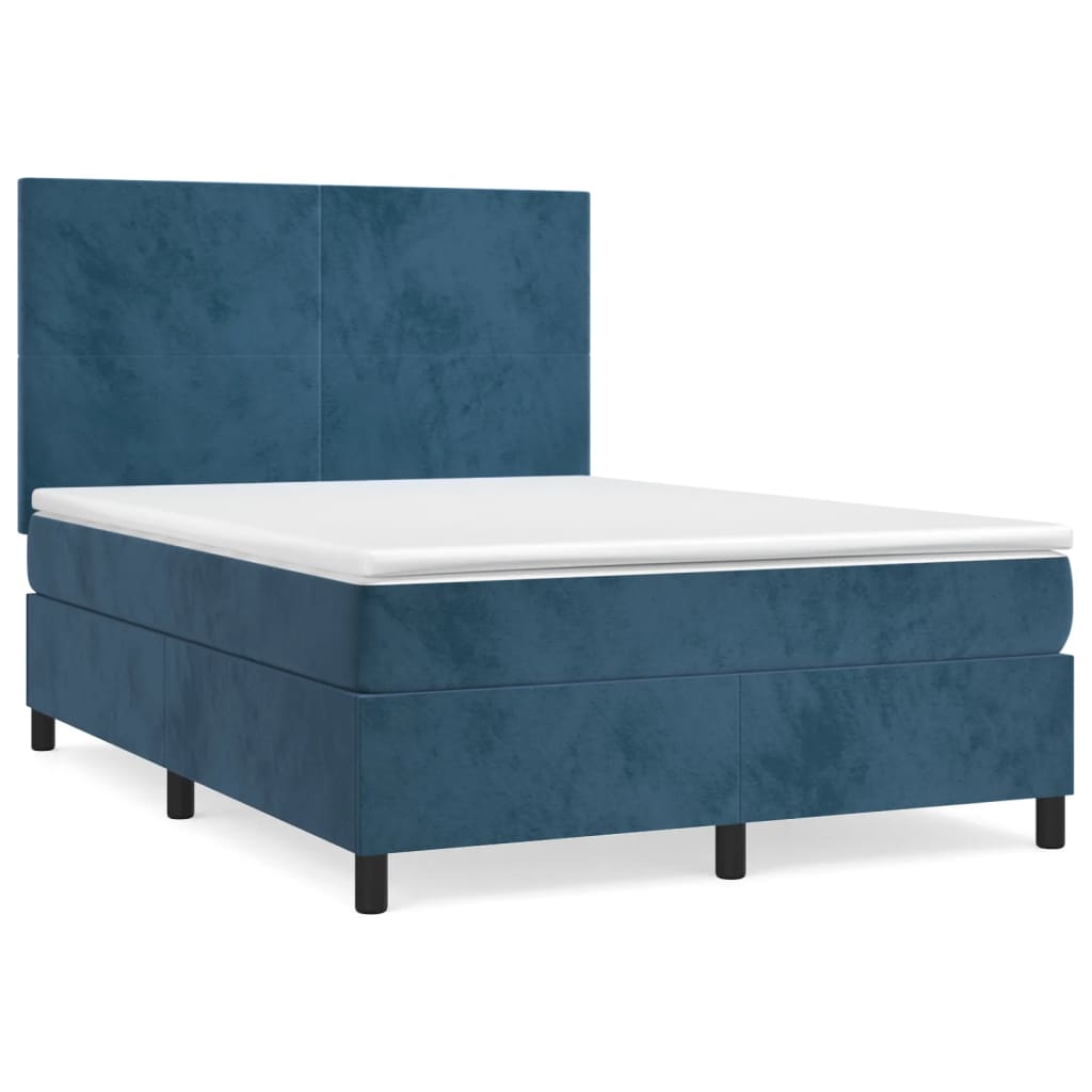Pat box spring cu saltea, albastru închis, 140x200 cm, catifea GartenMobel Dekor