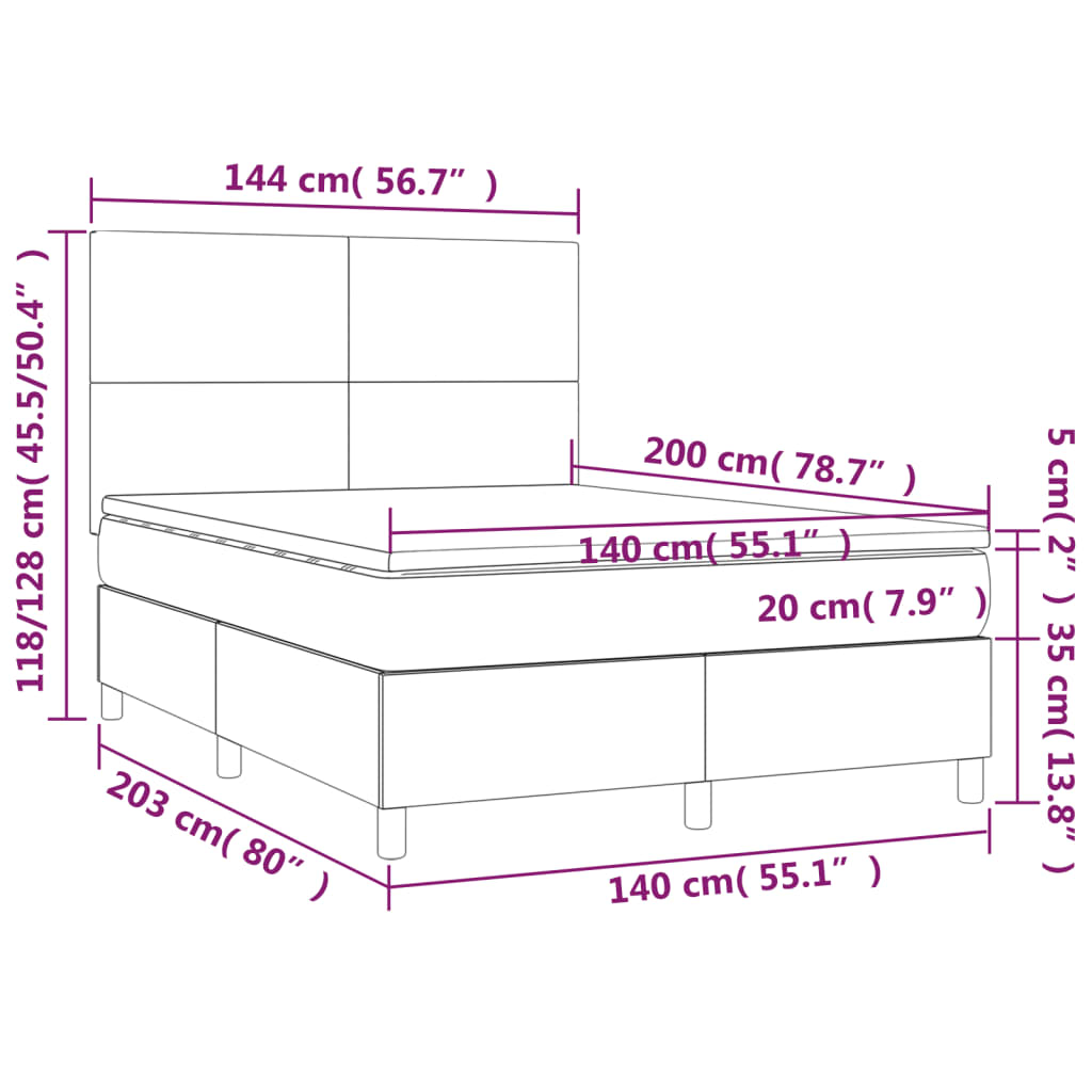 Pat box spring cu saltea, albastru închis, 140x200 cm, catifea GartenMobel Dekor