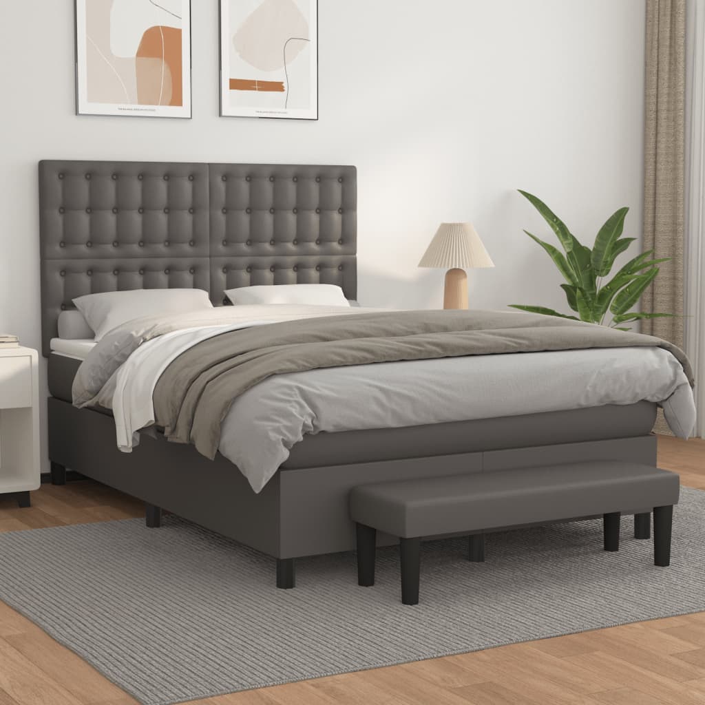 Pat box spring cu saltea, gri, 140x200 cm, piele ecologică GartenMobel Dekor