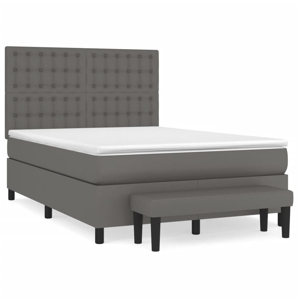 Pat box spring cu saltea, gri, 140x200 cm, piele ecologică GartenMobel Dekor