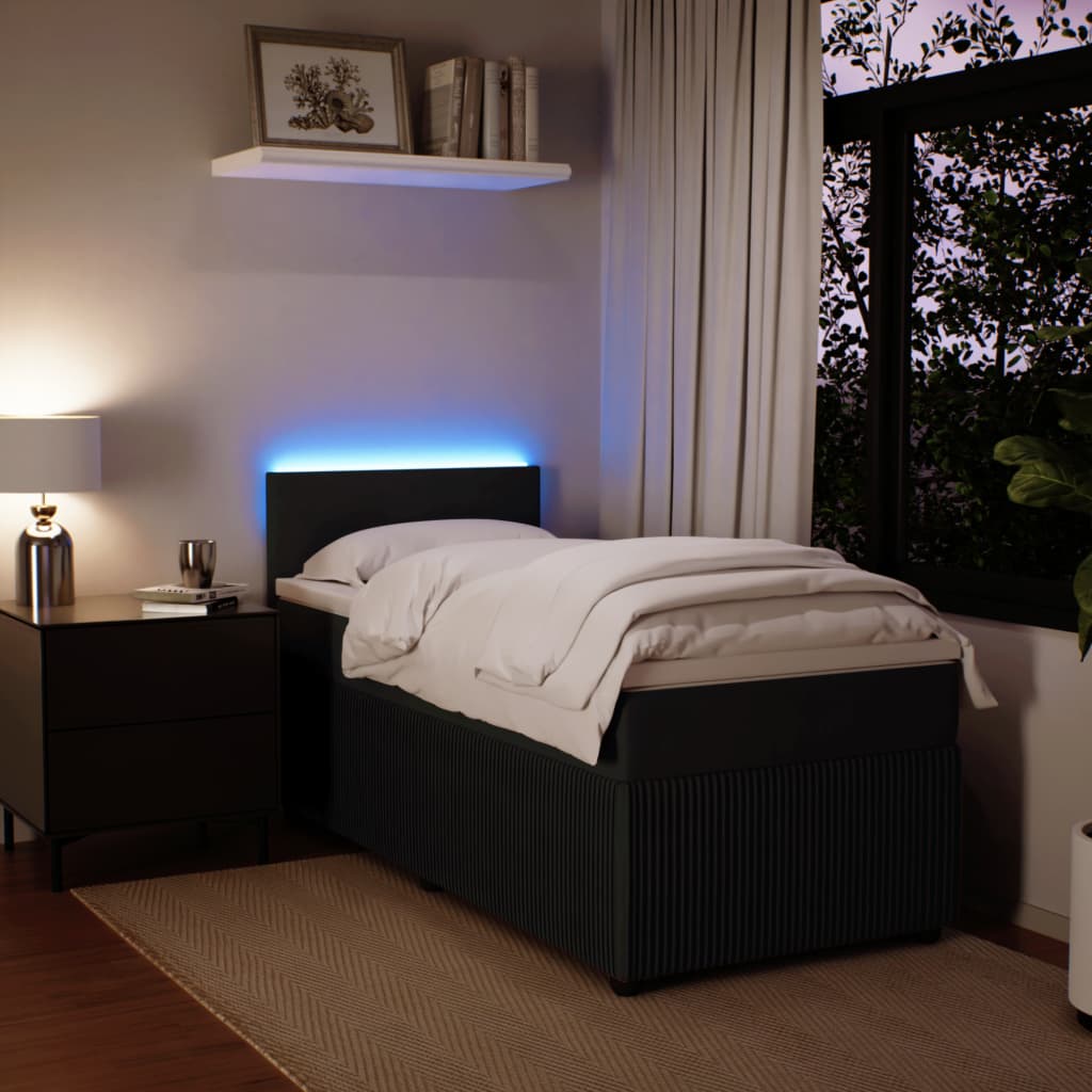 Pat box spring cu saltea, negru, 90x190 cm, catifea GartenMobel Dekor