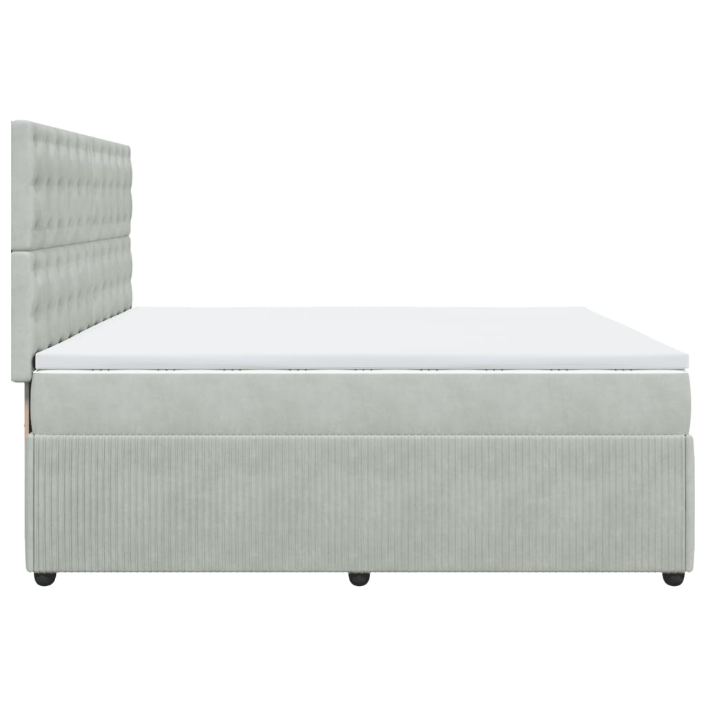Pat box spring cu saltea, gri deschis, 200x200 cm, catifea GartenMobel Dekor