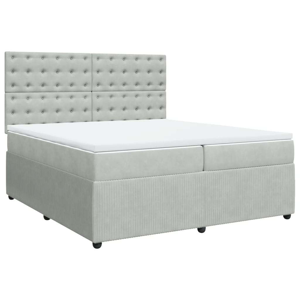 Pat box spring cu saltea, gri deschis, 200x200 cm, catifea GartenMobel Dekor