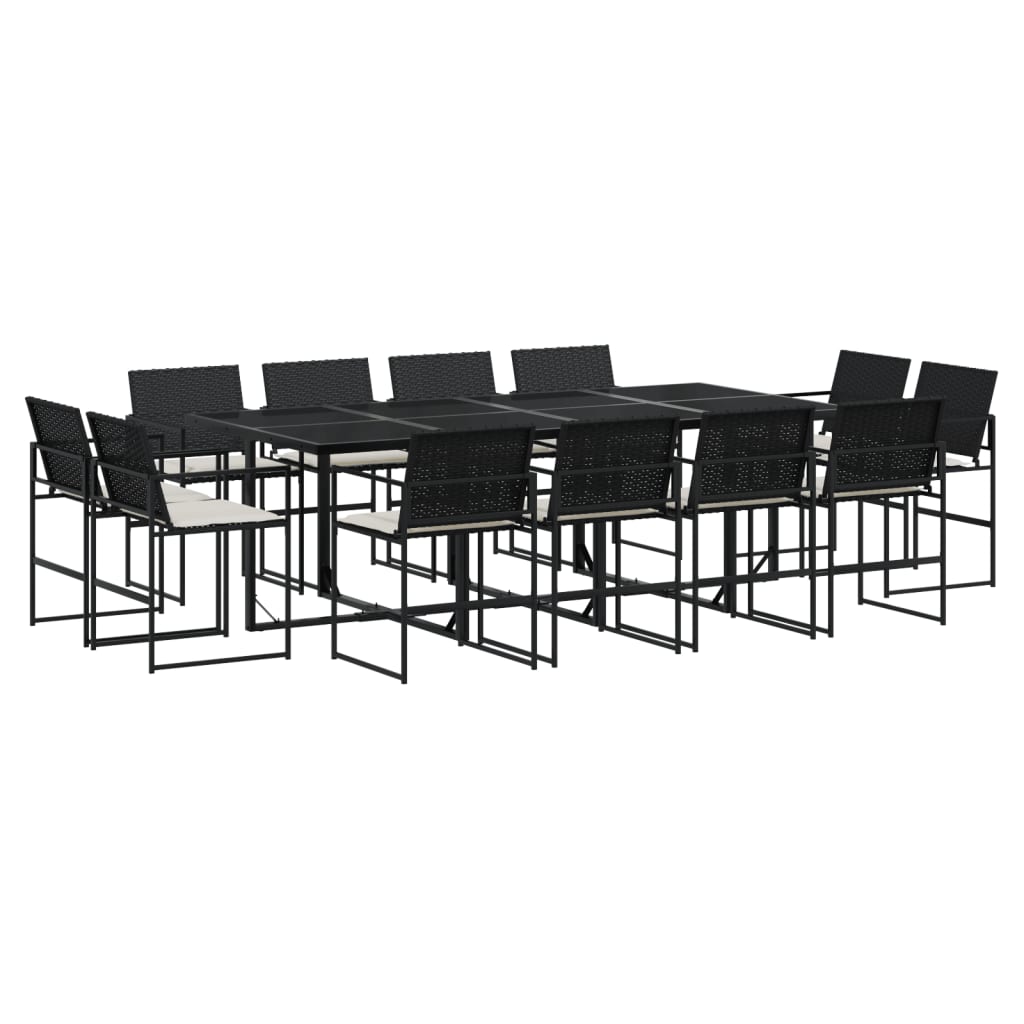 Set mobilier de grădină cu perne, 13 piese, negru, poliratan GartenMobel Dekor