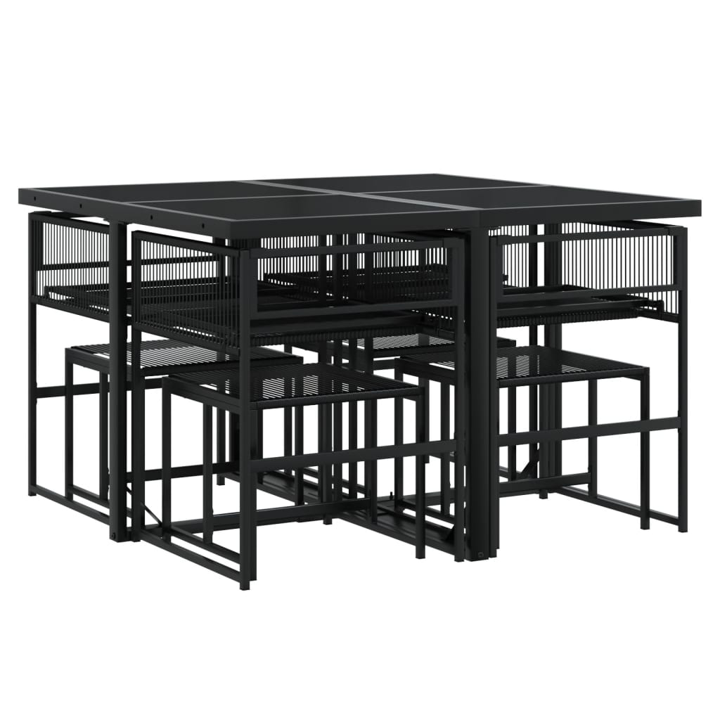 Set mobilier de grădină cu perne, 9 piese, negru, poliratan GartenMobel Dekor