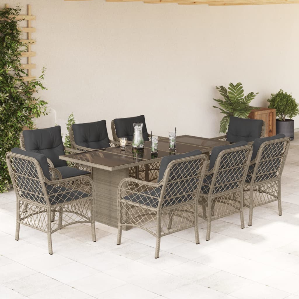 Set mobilier grădină cu perne, 9 piese, gri deschis, poliratan GartenMobel Dekor