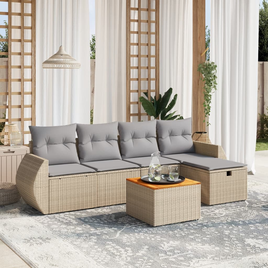 Set canapele de grădină, 6 piese, cu perne, bej, poliratan GartenMobel Dekor
