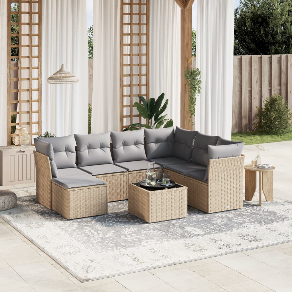 Set canapele de grădină, 8 piese, cu perne, bej, poliratan GartenMobel Dekor