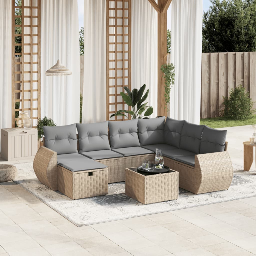 Set canapele de grădină, 8 piese, cu perne, bej, poliratan GartenMobel Dekor