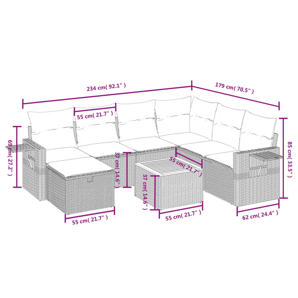 Set canapele de grădină, 8 piese, cu perne, bej, poliratan GartenMobel Dekor