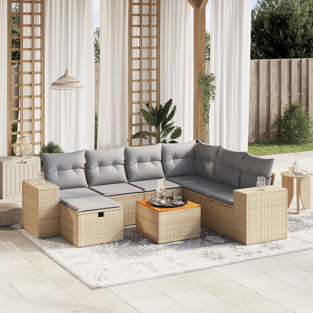 Set canapele de grădină, 8 piese, cu perne, bej, poliratan GartenMobel Dekor