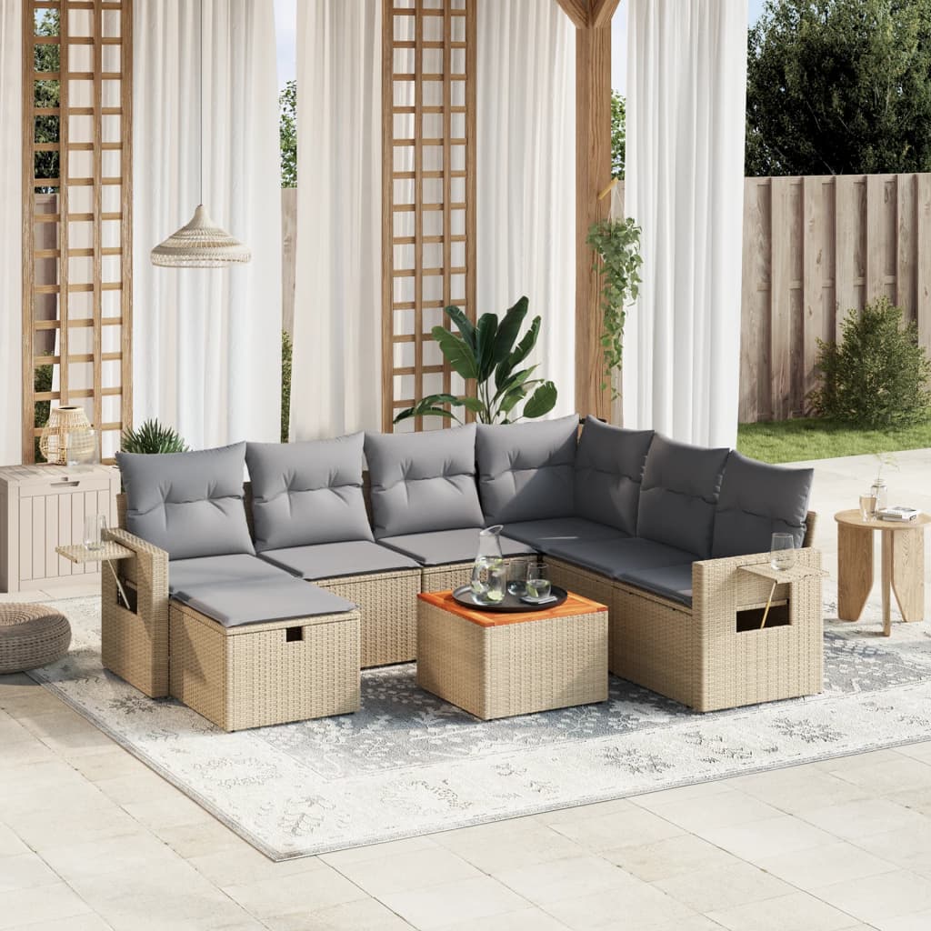 Set canapele de grădină, 8 piese, cu perne, bej, poliratan GartenMobel Dekor