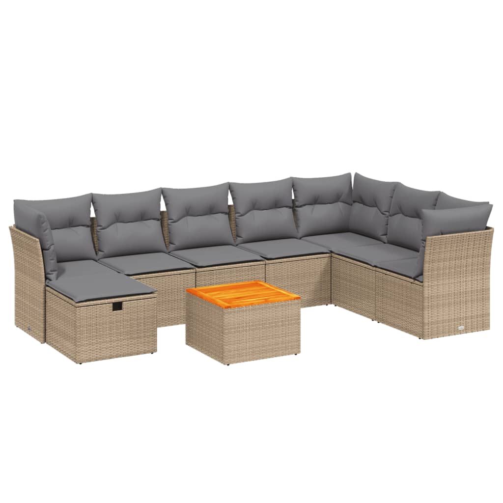 Set canapele de grădină, 9 piese, cu perne, bej, poliratan GartenMobel Dekor