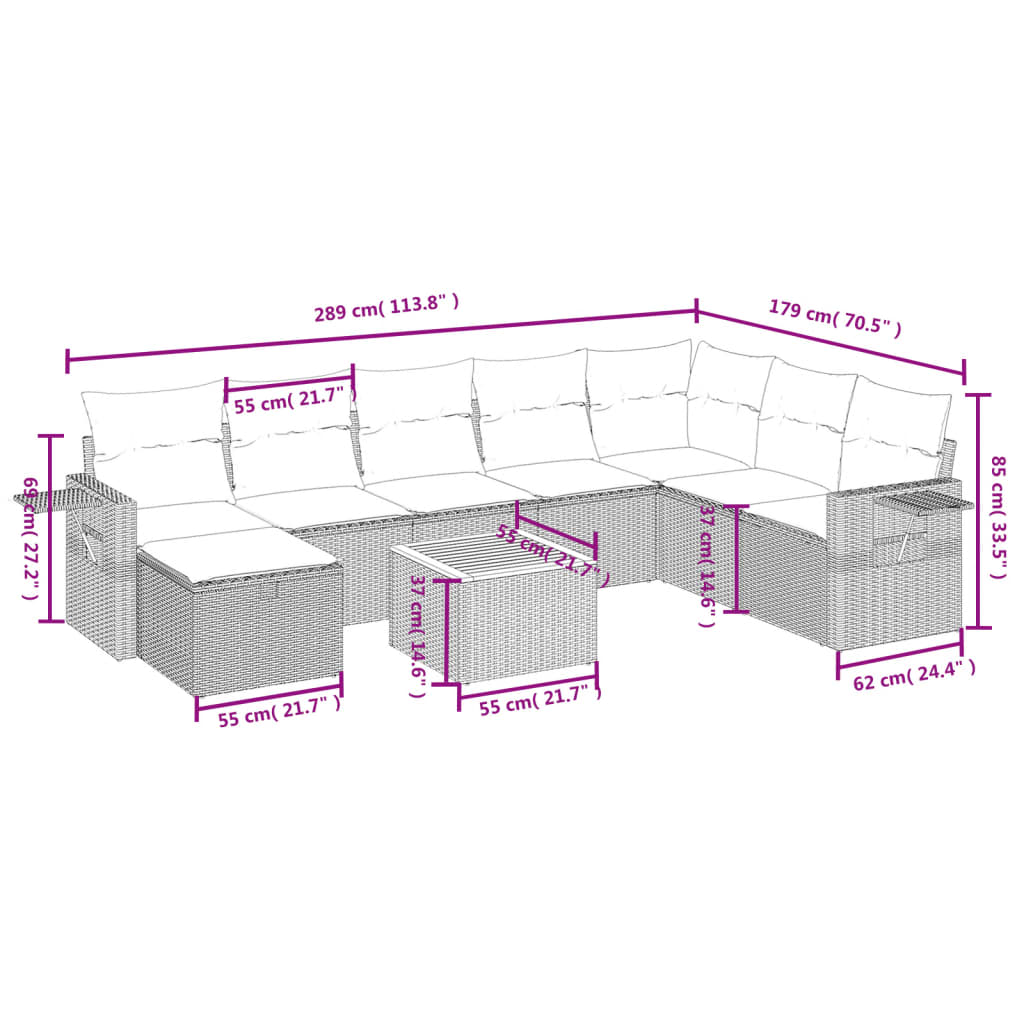 Set canapele de grădină, 9 piese, cu perne, bej, poliratan GartenMobel Dekor