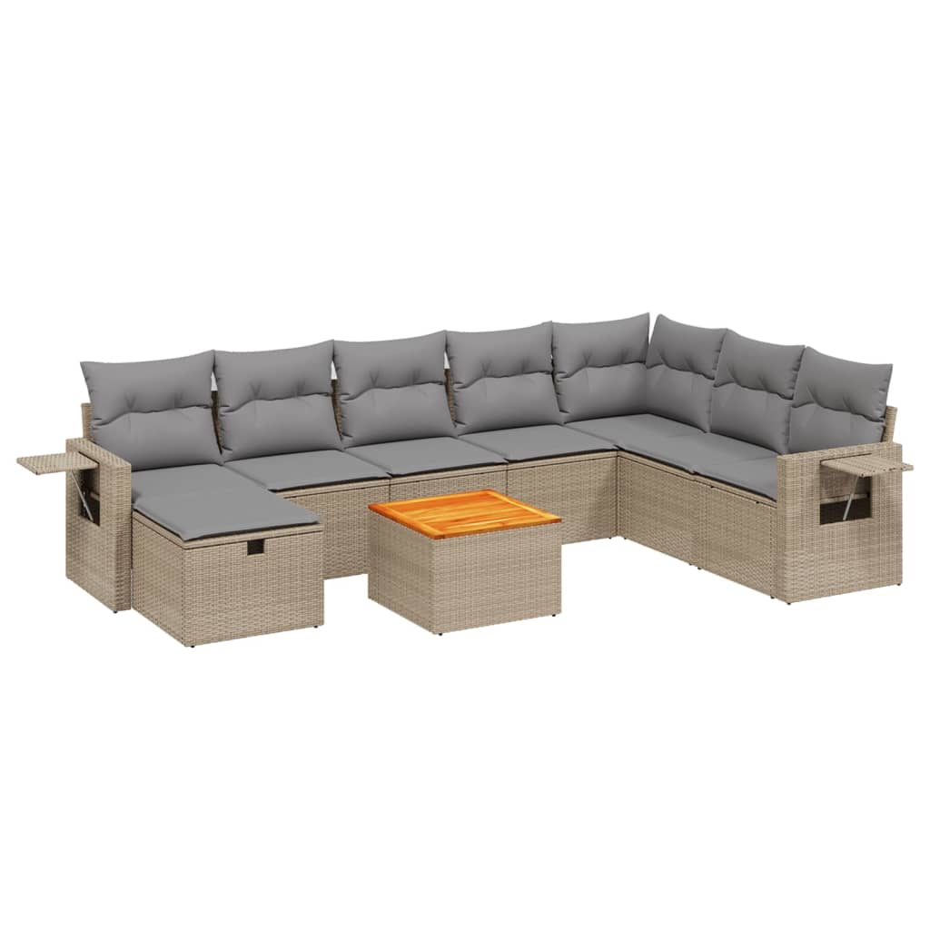 Set canapele de grădină, 9 piese, cu perne, bej, poliratan GartenMobel Dekor