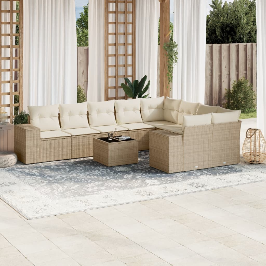 Set canapele de grădină cu perne, 10 piese, bej, poliratan GartenMobel Dekor