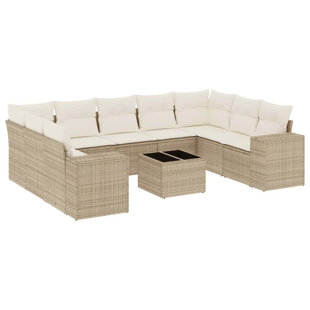 Set canapele de grădină cu perne, 10 piese, bej, poliratan GartenMobel Dekor
