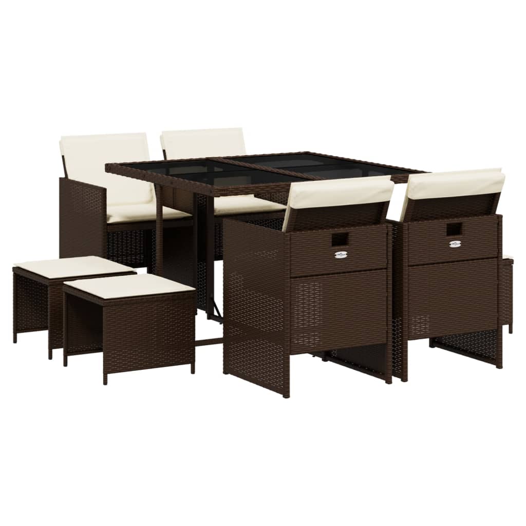 Set mobilier de grădină cu perne, 9 piese, maro, poliratan GartenMobel Dekor