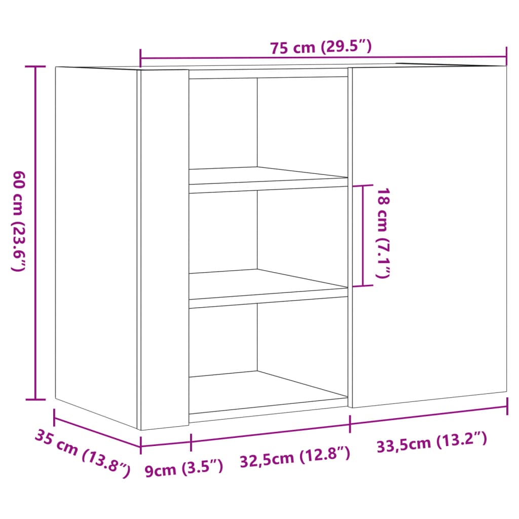 Dulap de perete, stejar fumuriu, 75x35x60 cm, lemn prelucrat GartenMobel Dekor