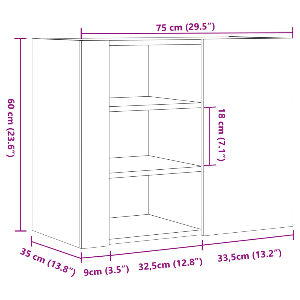 Dulap de perete, stejar maro, 75x35x60 cm, lemn compozit GartenMobel Dekor