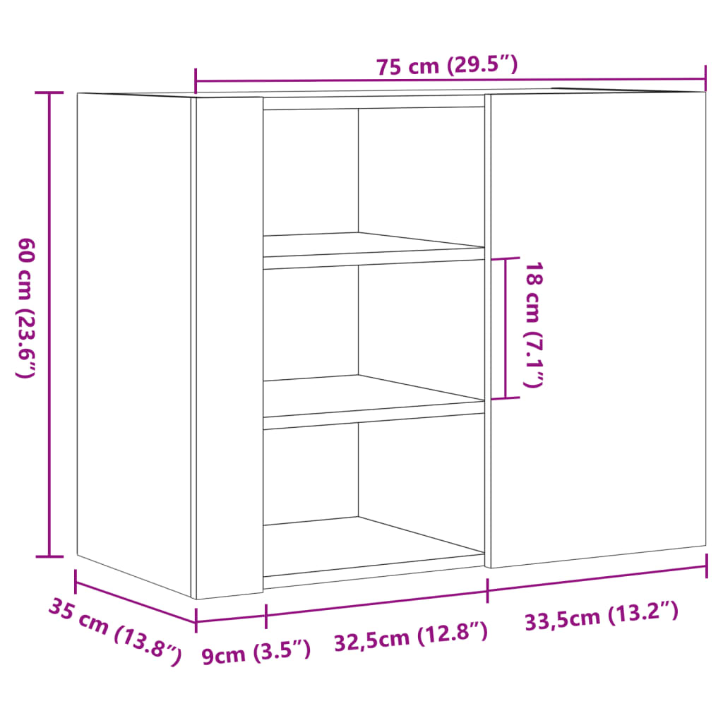 Dulap de perete, stejar sonoma, 75x35x60 cm, lemn prelucrat GartenMobel Dekor
