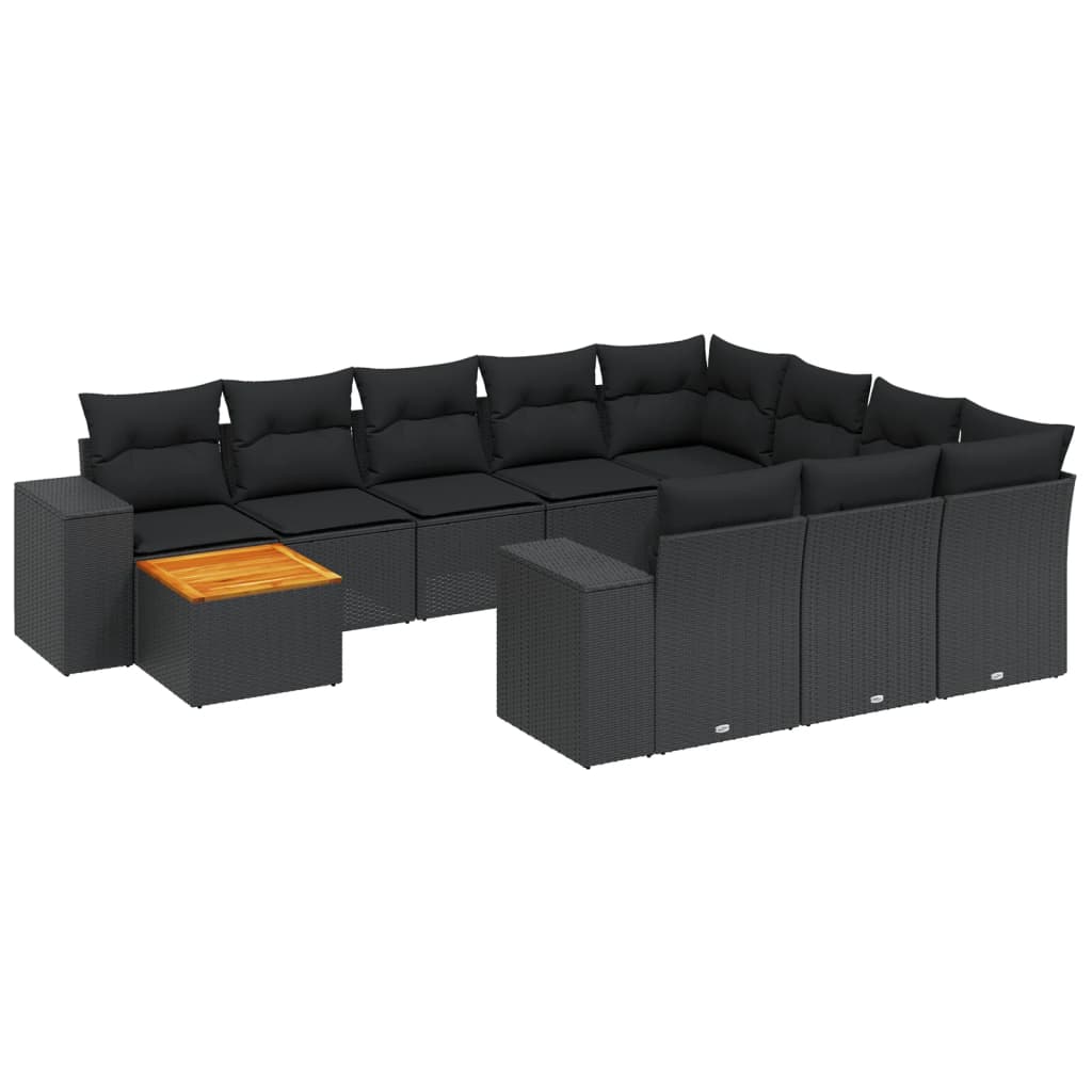 Set canapele de grădină cu perne, 11 piese, negru, poliratan GartenMobel Dekor