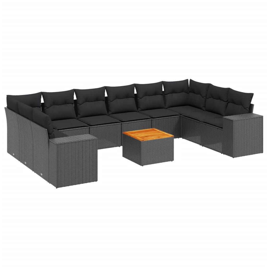 Set canapele de grădină cu perne, 11 piese, negru, poliratan GartenMobel Dekor