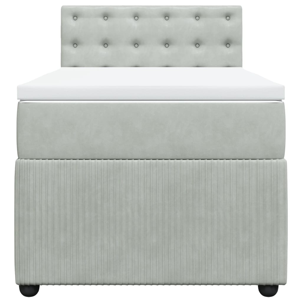 Pat box spring cu saltea, gri deschis, 90x190 cm, catifea GartenMobel Dekor