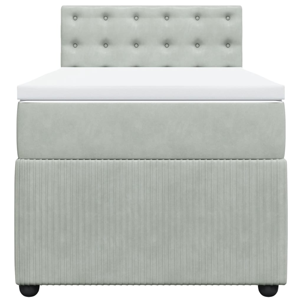 Pat box spring cu saltea, gri deschis, 90x200 cm, catifea GartenMobel Dekor