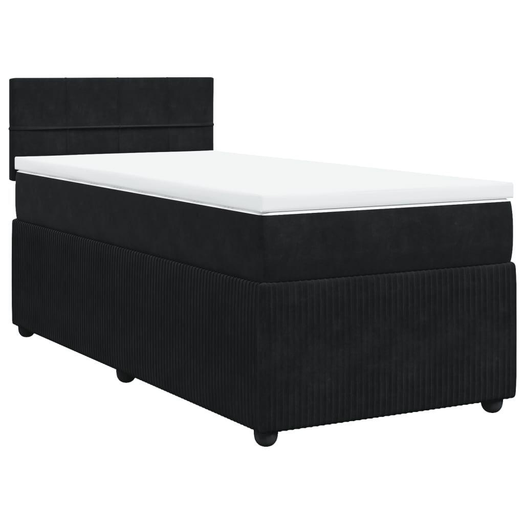 Pat box spring cu saltea, negru, 90x190 cm, catifea GartenMobel Dekor