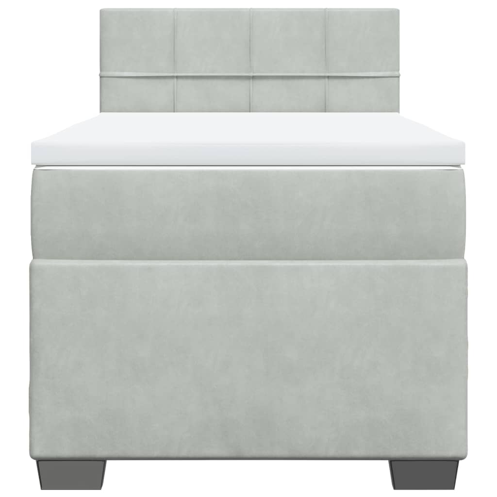 Pat box spring cu saltea, gri deschis, 90x200 cm, catifea GartenMobel Dekor