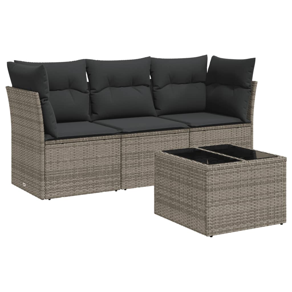 Set canapea de grădină cu perne, 4 piese, gri, poliratan GartenMobel Dekor